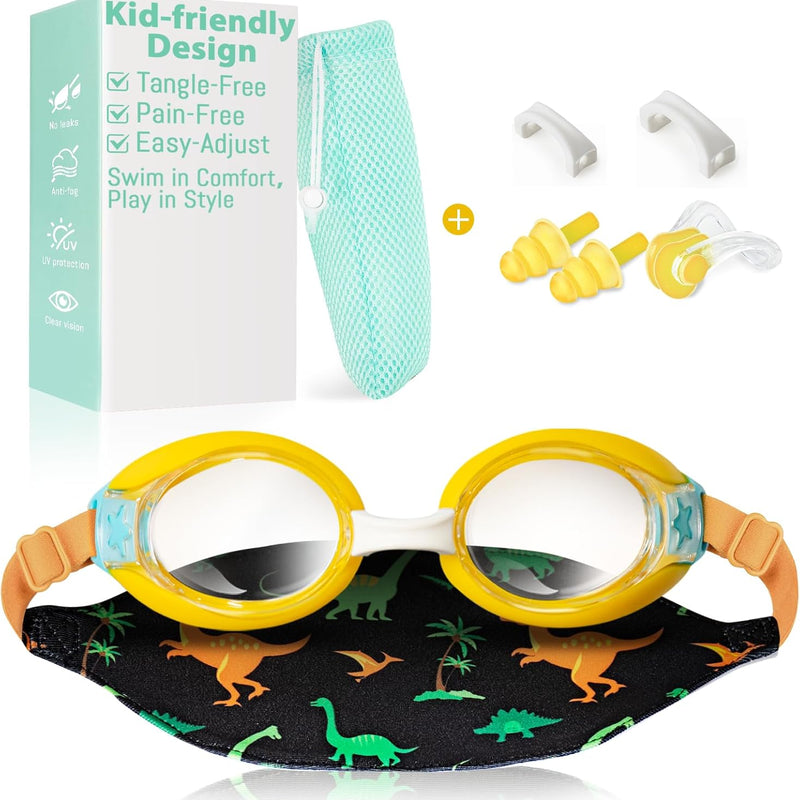 Pixel Panda Kids Swim Goggles with Fabric Strap for 3-12, No Hair Pulling | Kids swimming goggles with soft cloth strap for toddler/boys/girls/children, anti-fog anti-UV, no leak, no raccoon eyes