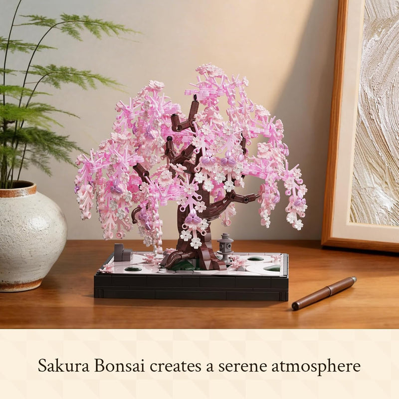 Wise Block Cherry Blossom Bonsai Building Set for Adults, Ages 18+, Pink Sakura Tree Artificial Plant for Home, Office or Bedroom Decor, Botanical Collection Gift for Birthdays & Holidays - 900PCS
