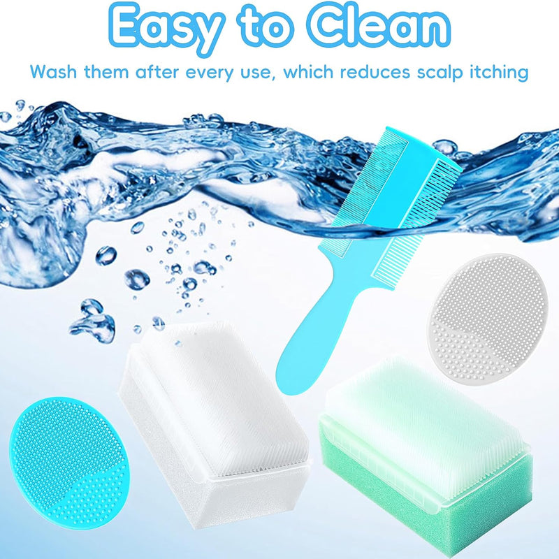 Cradle Cap Brush for Babies, Set of 5 Baby Bath Essentials with Bath Sponge Silicone Scrubber Long Handle Comb for Newborns Toddlers Boys Girls (Green)