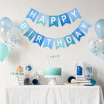 Blue Happy Birthday Banner Pre-Strung Party Decoration for Women Men Girls Boys - 13 Paper Banners with String