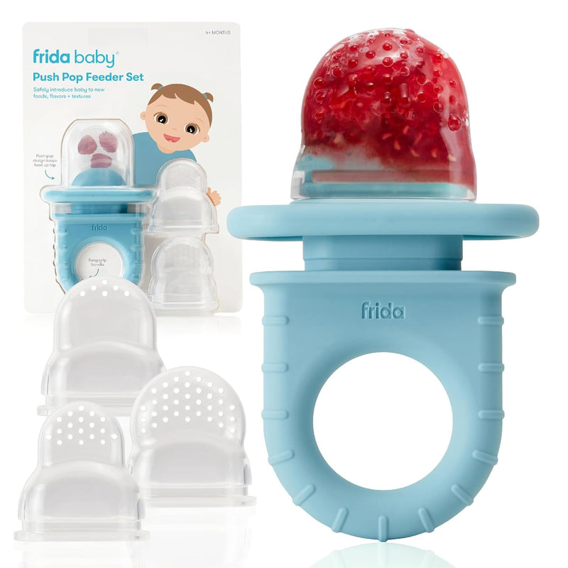 Frida Baby Push Pop Feeder, Baby Fruit Feeder, Dishwasher Safe, Pink, 3ct | Safely Introduce New Foods, Fresh + Frozen, Silicone, BPA Free, Dishwasher Safe