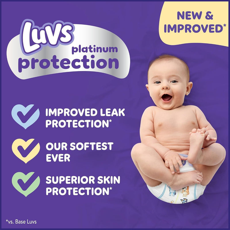 Luvs Size 4 Baby Diapers, Platinum Protection Bluey Diapers for Day & Night,Size 4 (22-37 lbs), 198 Count