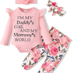 SUNNY PIGGY Newborn Infant Baby Girl Clothes Outfits Ruffle Romper Floral 4Pcs Pants Sets Toddler Girls Clothing Set