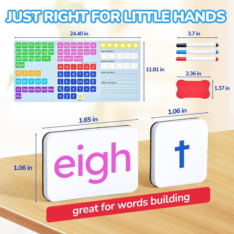 JoyCat 265 Phonics Magnetic Letter Tiles- Hooked on Phonics, ABC Reading Games Set with Word-Building Folder & Storage Case, Letter Sound Alphabet Letters, Preschool Pre k Classroom Materials