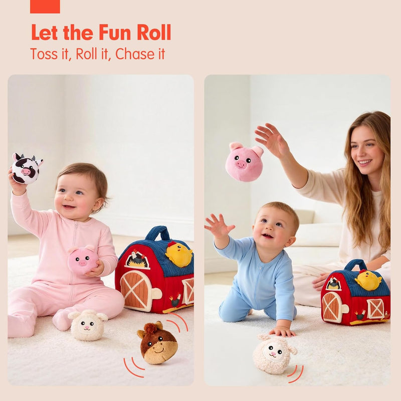 hahaland Surprise Barn Stuffed Farm Animals Montessori Toy for 6 Month Old Babies