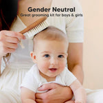 Wooden Baby Hair Brush Set for Newborns, Toddler Comb (Dark Walnut, Regular) | Soft Goat Bristle, Baby Brush and Comb Set, Infant Grooming Kit, Cradle Cap Care, Durable & Gentle, Boy, Girl Bath Essential