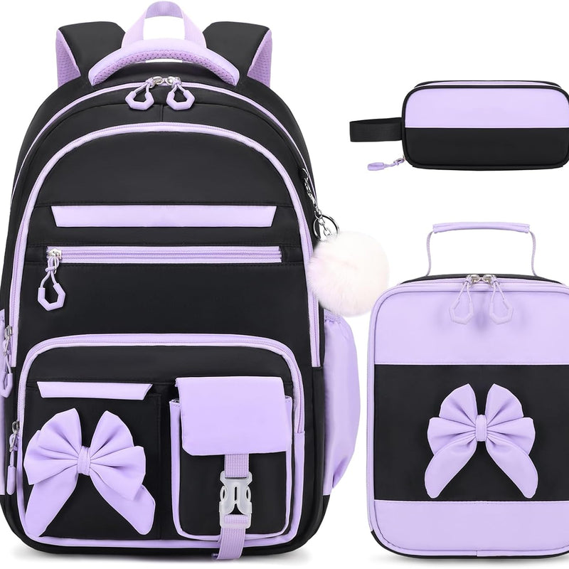DIGOBAY Backpack for Girls, 3PCS Girls Backpack for School with Lunch Bag Pencil Case, Cute Kids Teens Bookbag for Kindergarten Elementary Preschool Middle School (Pink)
