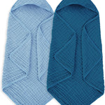 MIGIOL Muslin Baby Towels 100% Cotton ，Super Soft Muslin Baby Bath Towel - 32 x 32 Inches, Suitable for Newborn and Young Children up to 3 Years Old. (Light Blue & Dark Blue)