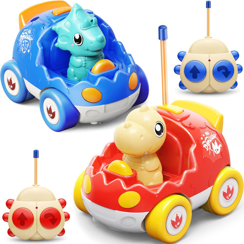 Kidz do 2 Pack Dinosaur Remote Control Cars for Kids 2-5 Years Old with Music and Light Features