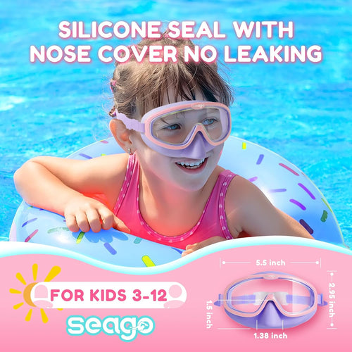 Seago Kids Swim Goggles 2 Pack for 3-12, Anti-Fog Clear View,Toddler Goggles with Nose Cover Swimming Goggles