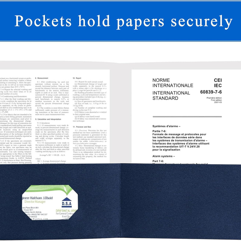 Zzrywuty 50 Packs Two Pocket File Folders with Business Card Slot,Textured Paper,Letter Size,Holds 100 Plus Sheets for School,Office,Business,Royal Blue