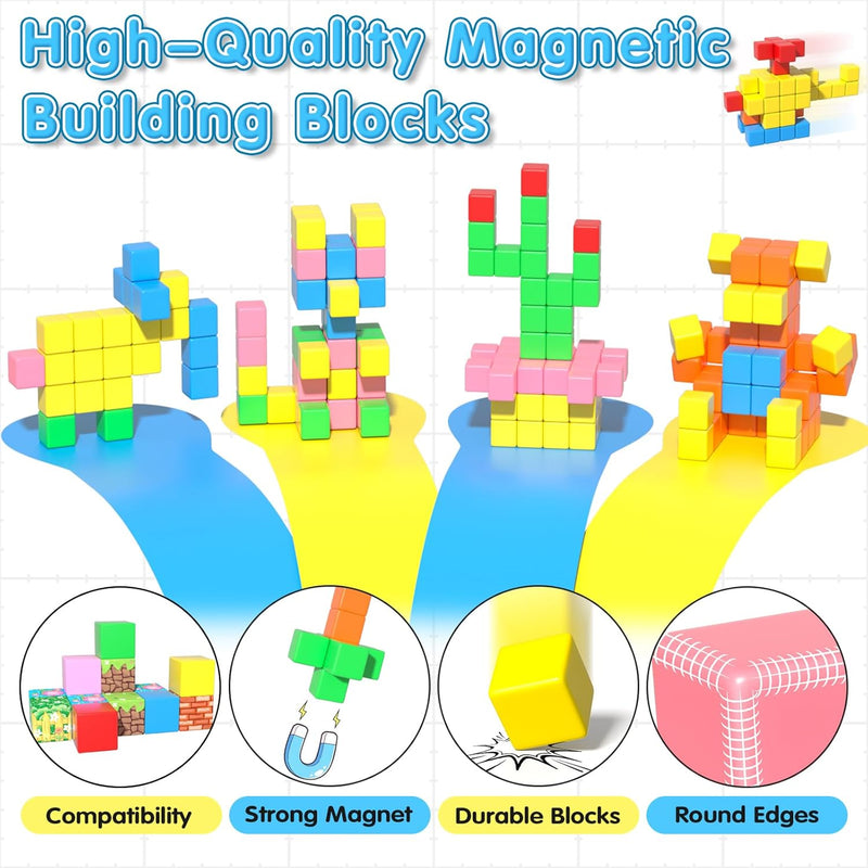 Apluses 42PCS large magnetic cubes, gifts for 3-5 year old, sensory toys with 6 colors and 3D design