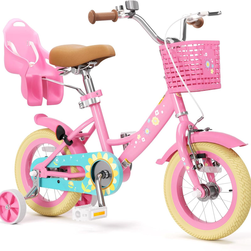 XJD Girls 12-16 Inch Kids Bike with Training Wheels, Streamers, and Adjustable Seat