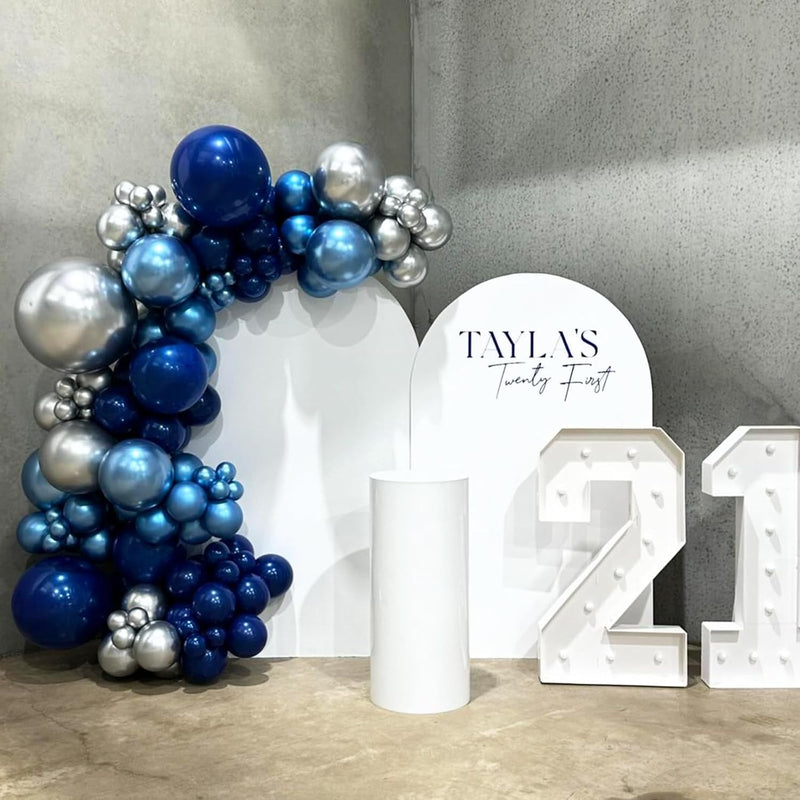 12 Inch Blue Silver Balloons Set, Dark Navy Confetti Party Latex Balloon for Birthday Graduation Baby Shower