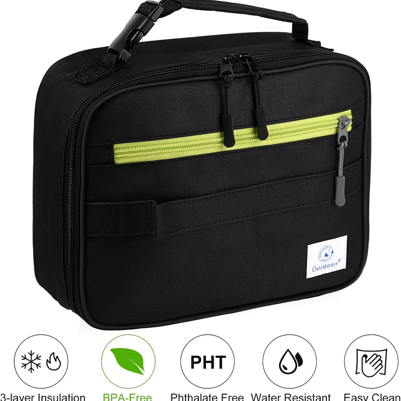 Genteen Lunch Box Kids, Insulated Lunch Bag Kids Boys Girls Back to School, Soft Lunch Box for Men Reusable Lunchbox for Office,Outdoor,School (Black)
