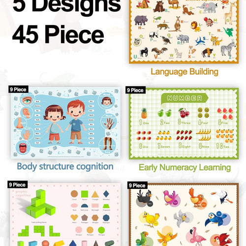 45 Pack Sticky Disposable Placemats for Baby & Toddlers,Toddler Placemat 12"x18" Kids Table Mat for Party, Picnic Table, Restaurants Dining Table Travel Essentials for Toddlers with 5 Designs