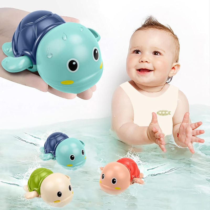 Wind Up Turtle Bath Toys for Toddlers 1-3, 3 Pack Swimming Bathtub Toys | ASTM F963-23 Tested, Non-Toxic ABS, Wind-Up No Batteries, Quick-Dry Drain Holes, for Pool & Preschool Toddlers