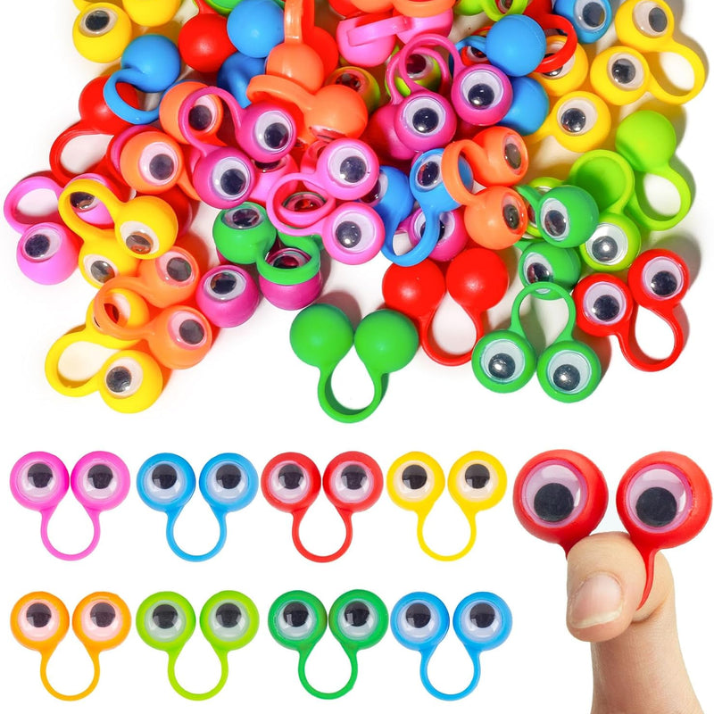 3 Otters Multicolor Googly Eye Finger Puppets Rings for Kids, Safe Non-Toxic Plastic Trinkets, Ideal Party Favors, School Prizes, and Goodie Bag Stuffers for Creative Play.