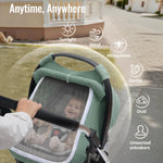 Blissful Diary Baby Car Seat Cover, Extra Large Mesh Window, Breathable Muslin Cotton, Infant Windproof Canopy, Must-Have Baby Gift - Roman Green