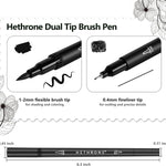 Hethrone Black Markers for Drawing - Brush Pens with Felt Tips for Artists - Calligraphy Pens, 12 Pack