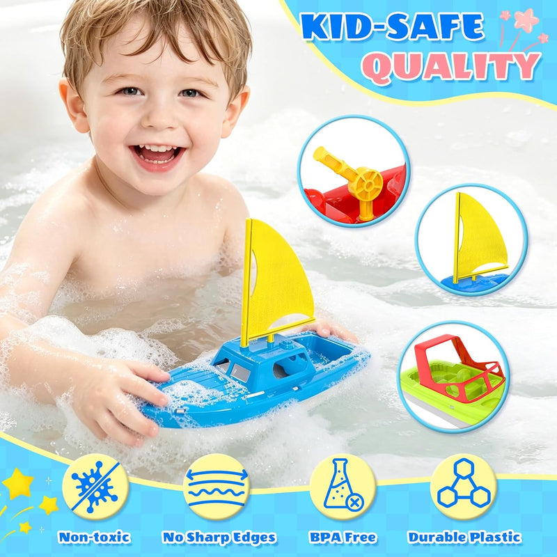 Toy Boat Fleet for Toddlers, Floating Water Play Boats for Pool, Bath & Beach, Colorful Boat Set for Kids Ages 3-5