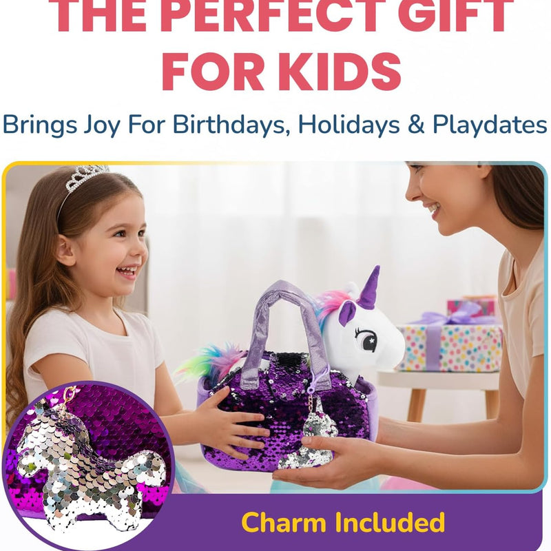 Little Jupiter Plush Pet Set w/Purse - Stuffed Animals for Girls - Unicorn Plush - Stuffed Plushies - Gift for Age 4-5 - 6-7 yrs (White Unicorn)