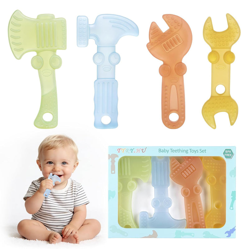 tyry.hu Baby Teething Toys for Boys and Girls 0-6 Months, 6-12 Months, BPA Free Silicone Teether Chew Toys, 4 Packs