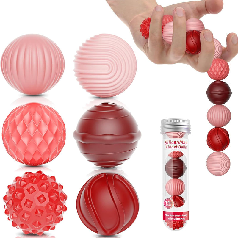 Silicone Magnetic Balls, Fidget Toys, 6-Pack Stress Relief Toys for Adults, Teens, Sensory Toy for Fingers Hands, Quiet Office Desk Toys with Textures, Magnet Fidget Fun Gift (Purple)