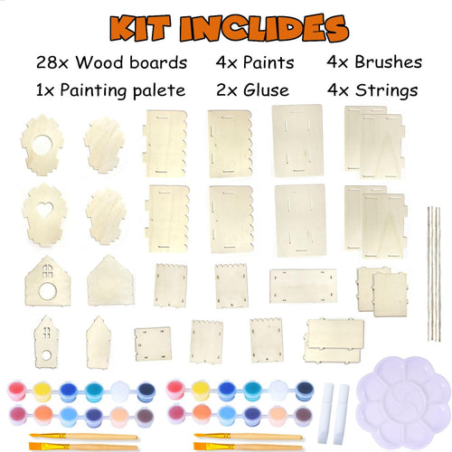 hapray 4 Pack Bird House Craft Kit, DIY Birdhouse for Kids to Build & Paint