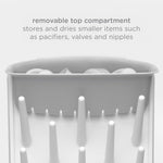 Ubbi Vertical Baby Bottle Drying Rack, Space Saving Countertop Bottle Dryer | 13-Peg Bottle Drying Rack Removable Drain Tray, Baby Organizer for Pump Parts, Pacifiers & Accessories, Dishwasher Safe, Gray