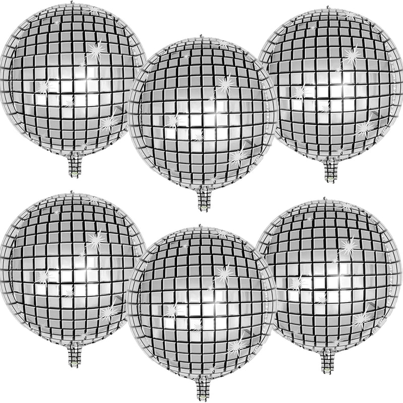Silver Disco Balloons 10PC Set 10in & 18in Round Balloons 70s 80s Theme Party Decorations