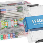BiuLeon 4 Pack Extra Large Pencil Box, Plastic Pencil Case Organizer, Clear Crayon Box Marker Organizer, Stackable Craft Organizers and Storage for Pen, Craft, Art Supply(Grey)