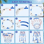 JUKUDAHU Pool Basketball Hoop, 2-in-1 Boy Pool Toys for Kids Ages 4-8 | Floating Pool Ring Game with 4 Balls and Pump, Outdoor Swimming Water Play Toy, Summer Water Toys for Kids Adults Age 3-12