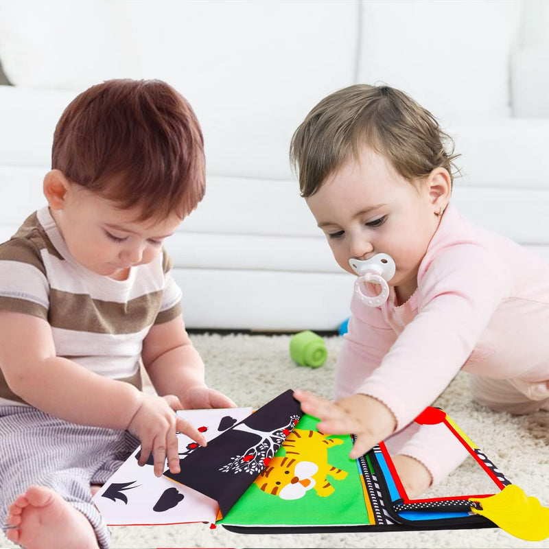 Tummy Time Baby Mirror & Soft Book: Newborn Brain Development, Teething Toy, High Contrast Patterns