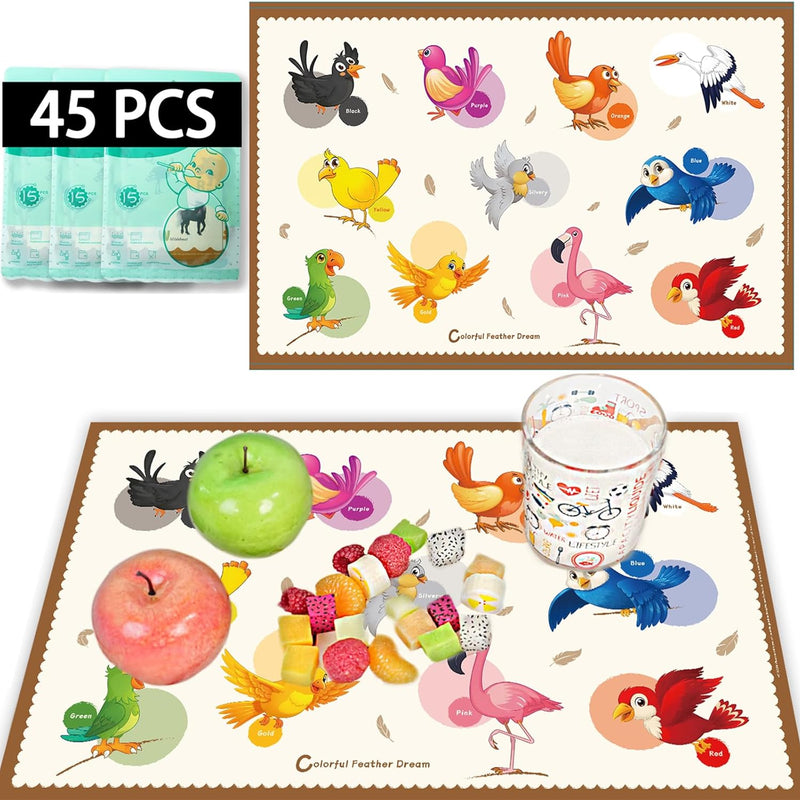 45 Pack Sticky Disposable Placemats for Baby & Toddlers,Toddler Placemat 12"x18" Kids Table Mat for Party, Picnic Table, Restaurants Dining Table Travel Essentials for Toddlers with 5 Designs