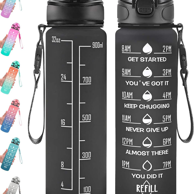 Enerbone 32 oz Drinking Water Bottle with Times to Drink and Straw, Motivational with Carrying Strap, Leakproof BPA & Toxic Free, Ensure You Drink Enough Water for Fitness Gym Outdoor