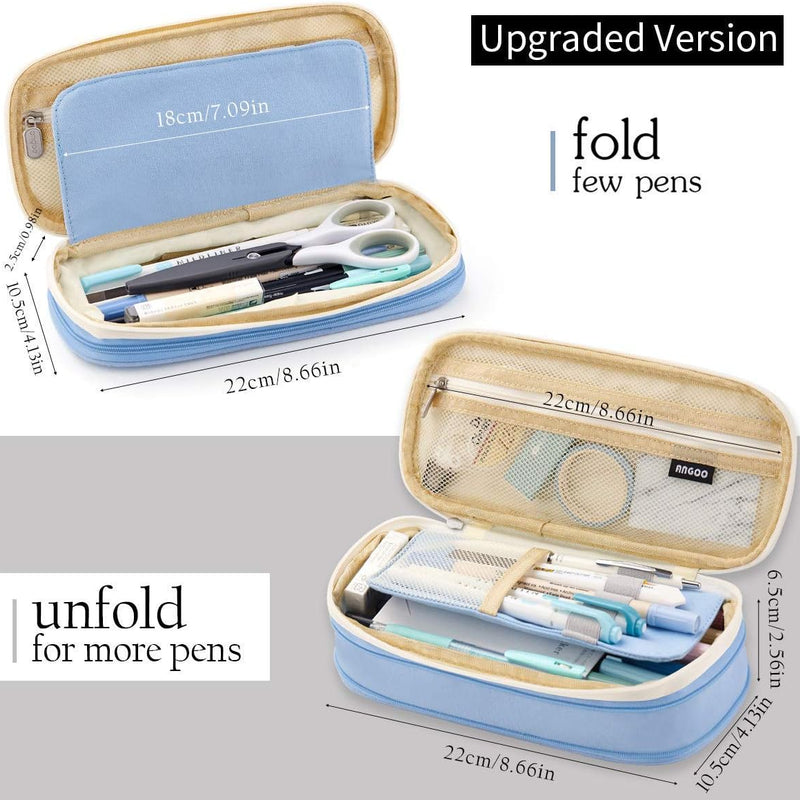 EASTHILL Big Capacity Pencil Pen Case Office College School Large Storage High Capacity Bag Pouch Holder Box Organizer Light Blue