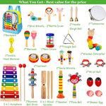 Toddler 32-PC wooden percussion instruments set for kids musical learning and education