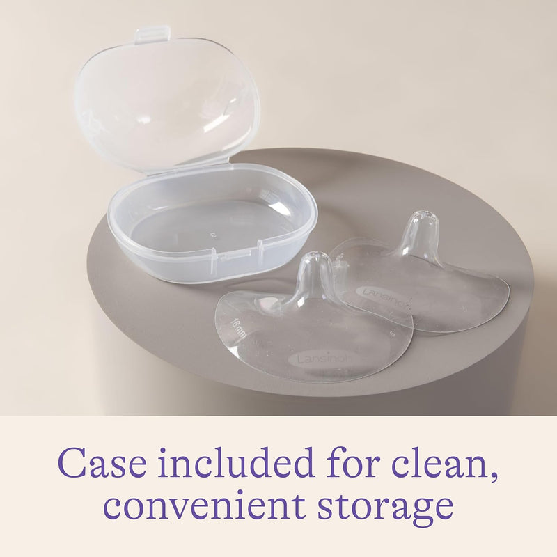Lansinoh Contact Nipple Shields for Nursing Mothers, Ultra-Thin Soft & Flexible Silicone Shields for Sensitive Nipples and Latch-On Support, (1 inch or 24mm), with Case, 2 Count