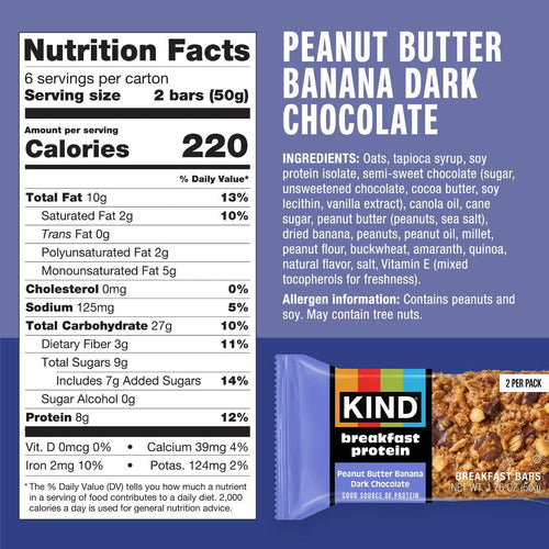KIND PB Banana Dark Choc Protein Breakfast Bar 6 Count, 10.58 OZ