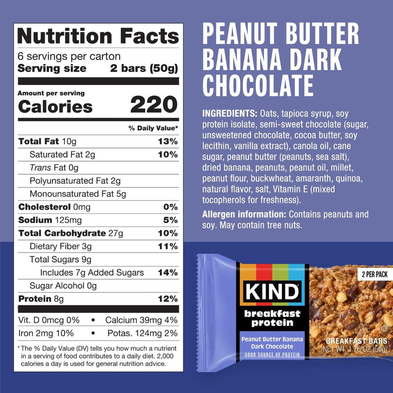 KIND PB Banana Dark Choc Protein Breakfast Bar 6 Count, 10.58 OZ