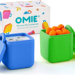 OmieBox (2 pack) Leakproof Dips Containers To Go, Salad Dressing Container, Condiment Container with Lids - Food Safe Silicone - 4 ounces (Blue/Lime)