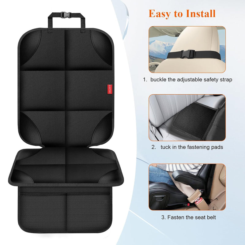 Car Seat Protector, Carseat Seat Protectors with Thick Padding No Imprints | Non-Slip Backing, Waterproof, Universal Fit, Heat Resistant, 600D Fabric Car Seat Covers with Storage Pockets for Baby