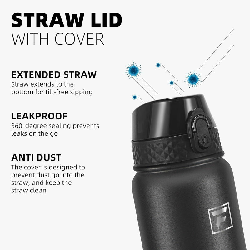 Fanhaw 20 Oz Kids Insulated Stainless Steel Water Bottle with Straw Lid, Leakproof & Anti-Dust Everyday Use Bottle for School, Women & Men, Back to School Essentials (Black)