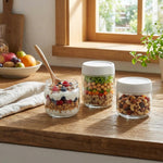 3Pack Overnight Oats Containers with Lids,10oz Glass Jar with Scew Lid,Salad Dressing Fruit Veggies Sauce Snacks Meal Prep Food Containers,Spice Jars,Wide Mouth Storage Containers