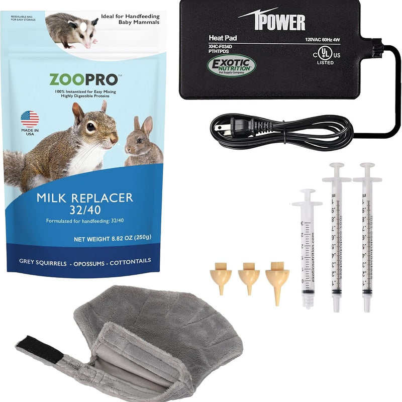 Exotic Nutrition Baby Squirrel Nursing Set (Basic) - Milk Replacer, Feeding Syringes