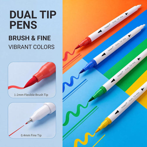 36 Dual-Tip Brush Pens for Adult Coloring Books – Tanmit Art Markers With Brush + Fine Precision Tips for Calligraphy, Planners, Journaling, Note Taking & More
