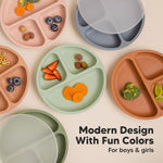 KeaBabies Suction Plates with Lids for Baby, 3-Pack, 100% Silicone (Slate) | Silicone Toddler Plates with Suction, Divided, Kids Baby Led Weaning Essentials, Dishwasher Safe, Microwave Safe, BPA-Free
