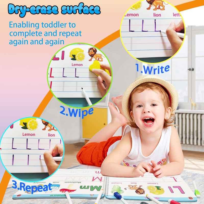 Alianfly Preschool Learning Activities Workbook for Toddlers, Handwriting Practice and Montessori Toy for Kids with Autism, 51 Pages, 8 Markers, Gift Box