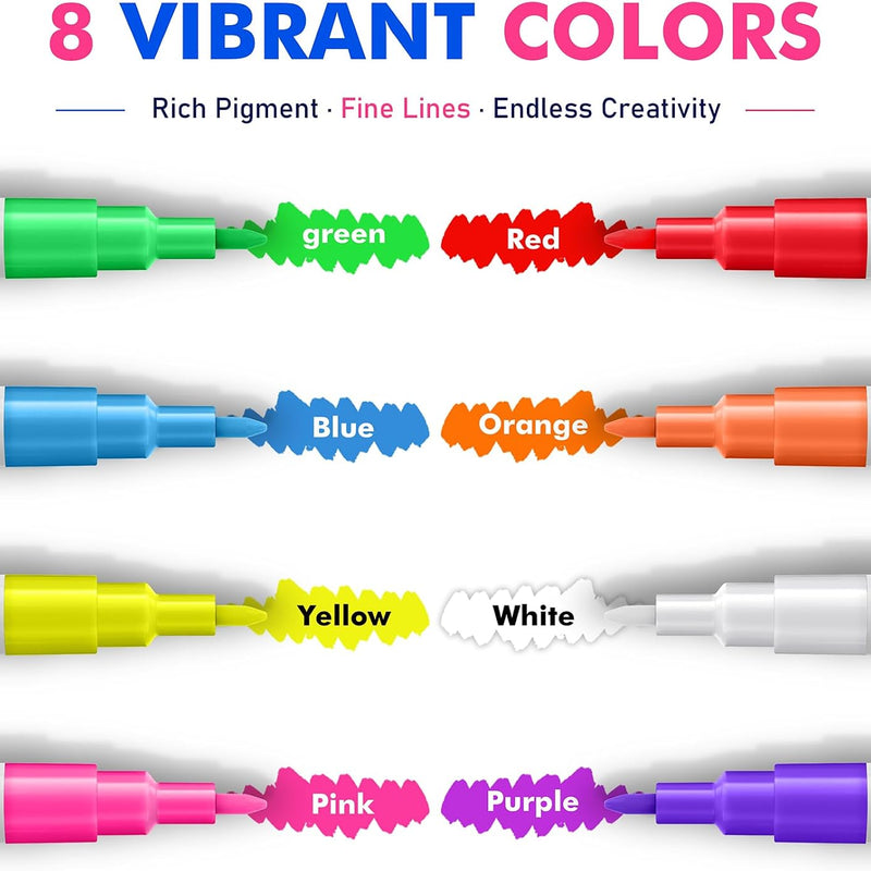 Timart Extra Fine Tip Chalk Markers (8 Pack 1mm Point), Liquid Chalk Pens - Dry Erase Marker Pens for Blackboard, Chalkboards, Windows, Glass, Bistro, Cars, Signs, Chalkboard Labels Included